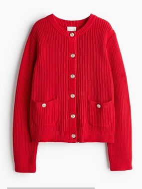 H&M chunky Ribbed  Cardigan with Gold tone Buttons Large